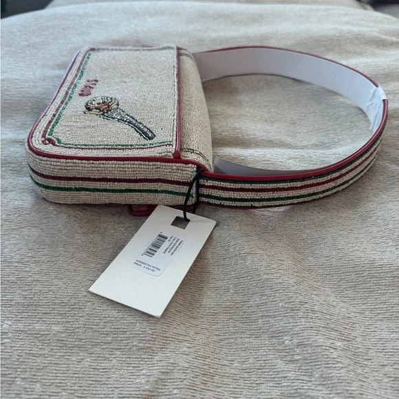 STAUD Tommy Tomato Red and White Beaded Women's Bag NWT - Picture 6 of 9